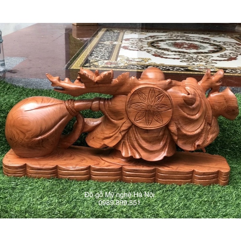 Tượng Phật di lặc gỗ hương kéo bao tiền ngang 60cm