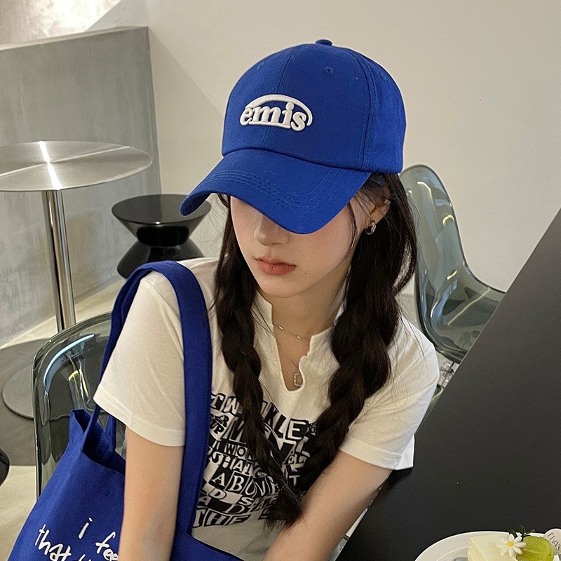 Mũ Lưỡi Trai Hàn Quốc emis Clein Xanh Dương Hoạ Tiết Chữ Trắng Mặt Lớn Cỡ Nhỏ Xu Hướng