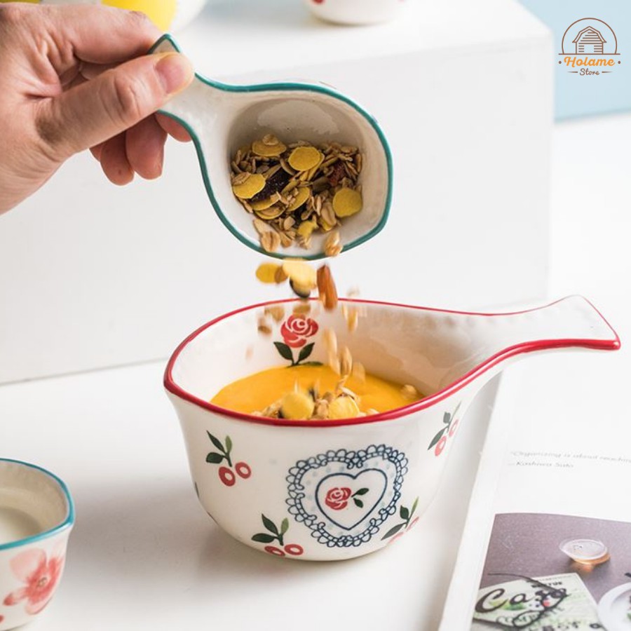 Bát ăn dặm hình cá , thố sứ có tay cầm bằng sứ Holame