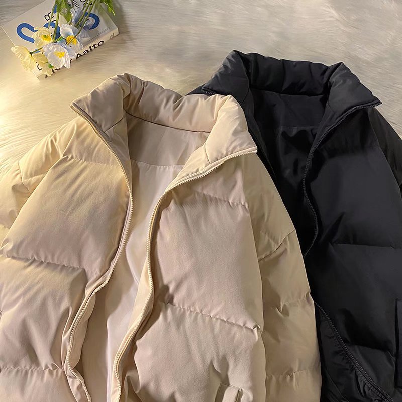 Áo khoác phao cotton màu trơn thiết kế tay dài cổ đứng phong cách Nhật Bản thời trang mùa đông cho nam