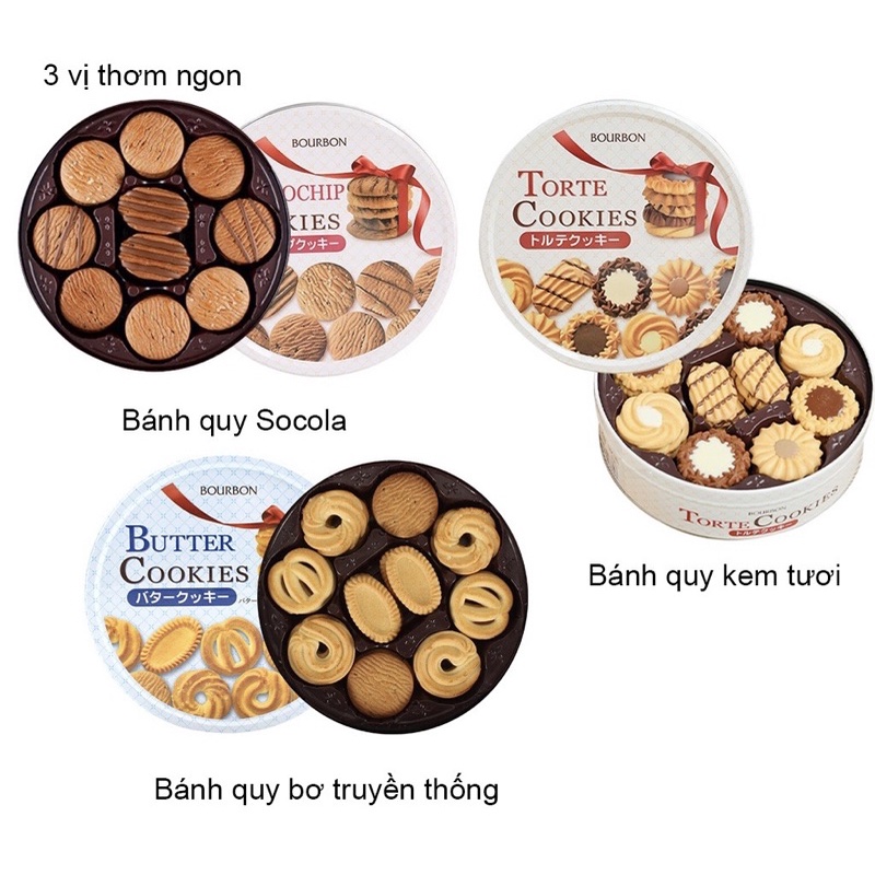 BÁNH QUY BƠ COOKIES BOURBON VỊ BƠ/SOCOLA NHẬT BẢN HỘP THIẾC SANG TRỌNG