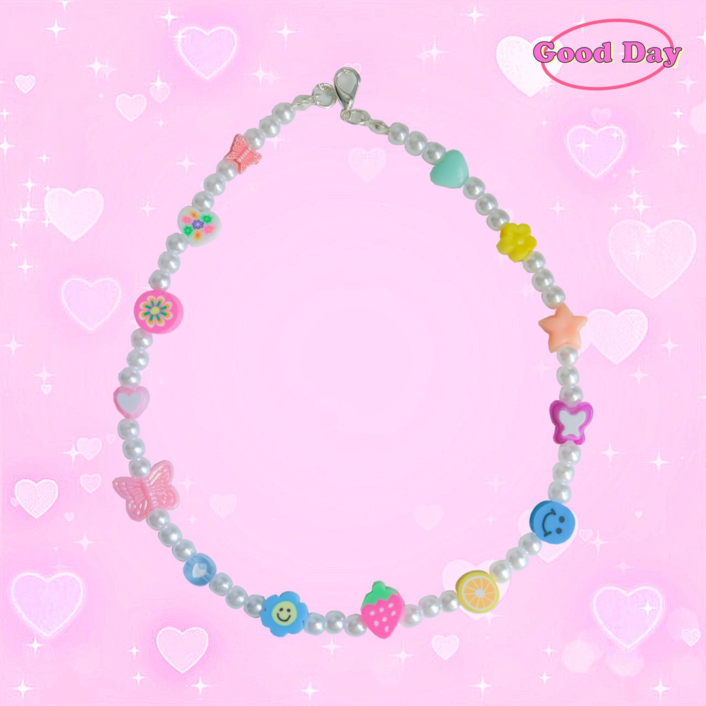 RAINBOW CHARM PEARL NECKLACE Dây chuyền vòng cổ trai nhân tạo phối charm dễ thương retro 90s highteen