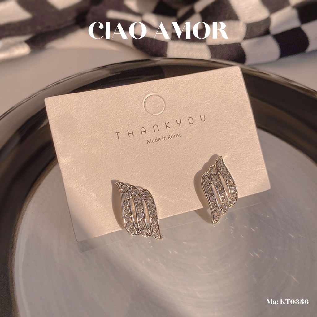 Khuyên tai nữ, Bông tai nữ bạc 925 thanh lịch cánh 3 sóng lượn Trang sức Ciao Amor - KT0356