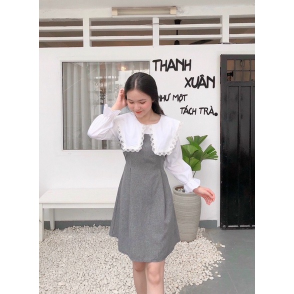 Đầm cổ sen viền ren nữ