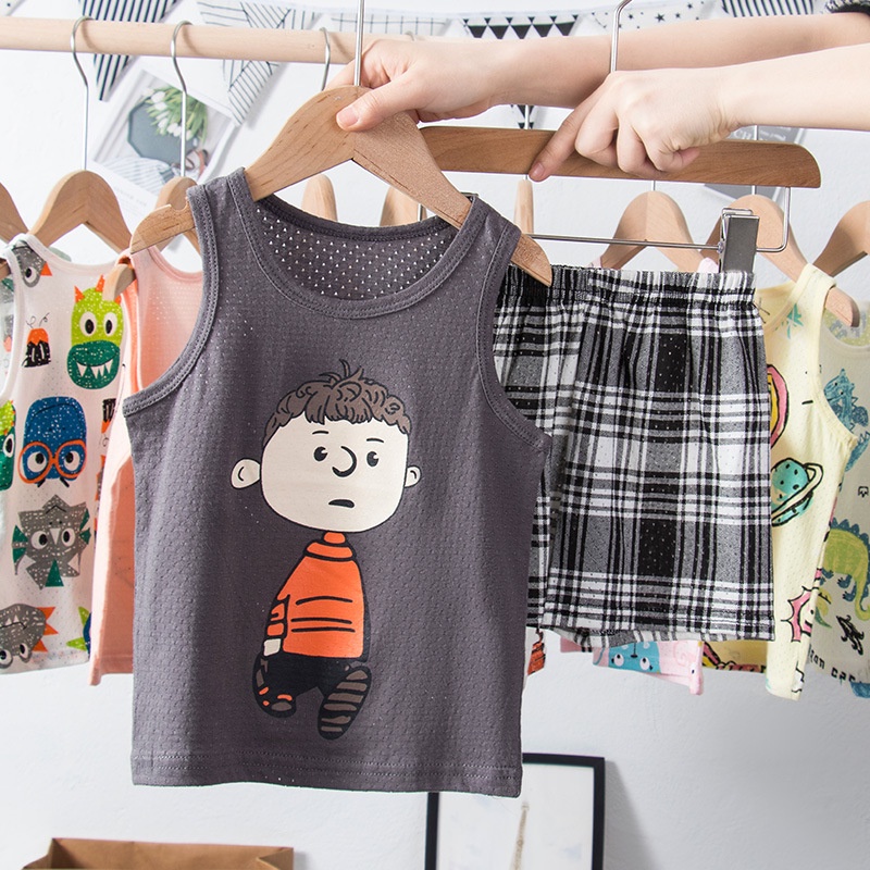 Bộ Áo Không Tay Phối Quần Short Cotton Mỏng Thoáng Khí Nhanh Khô Thời Trang Thể Thao Cho Bé
