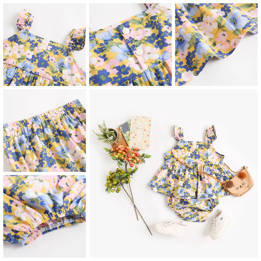 Bộ 2 áo+quần Sanlutoz in họa tiết hoa thời trang mùa hè cho bé