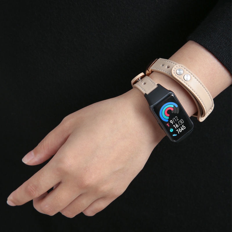 Dây Đeo Thay Thế Chất Liệu Da Bò Phối Kim Loại Cho Huawei Band 7 / 6 Honor Band 6