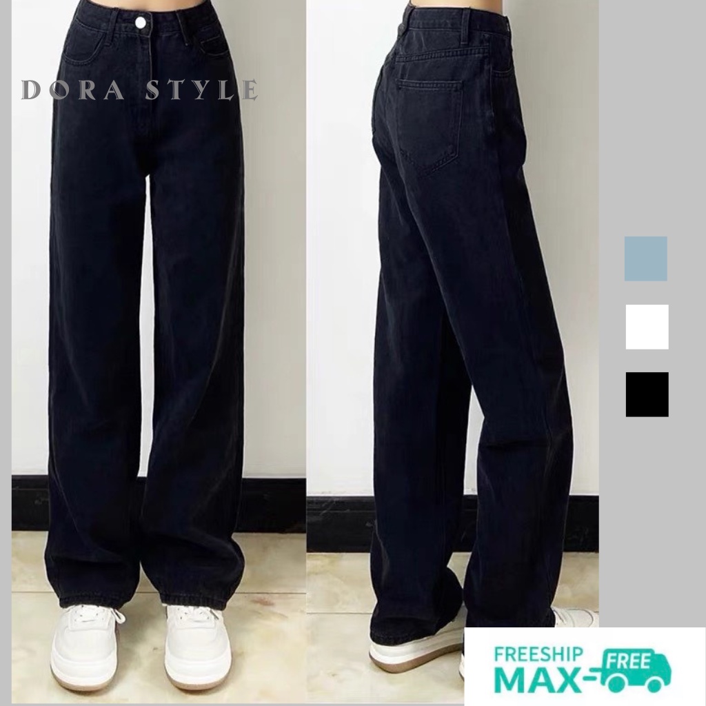 Quần Jean Trơn 240 Dorastyle Ống Rộng Lưng Cao