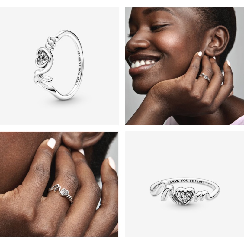 PANDORA Nhẫn Mạ Bạc 925 Khắc Chữ Mom Khắc Họa Tiết Trái Tim Xinh Xắn 191149Đồng Hồ C01 Lãng Mạn Sang Trọng Cho Cặp Đôi