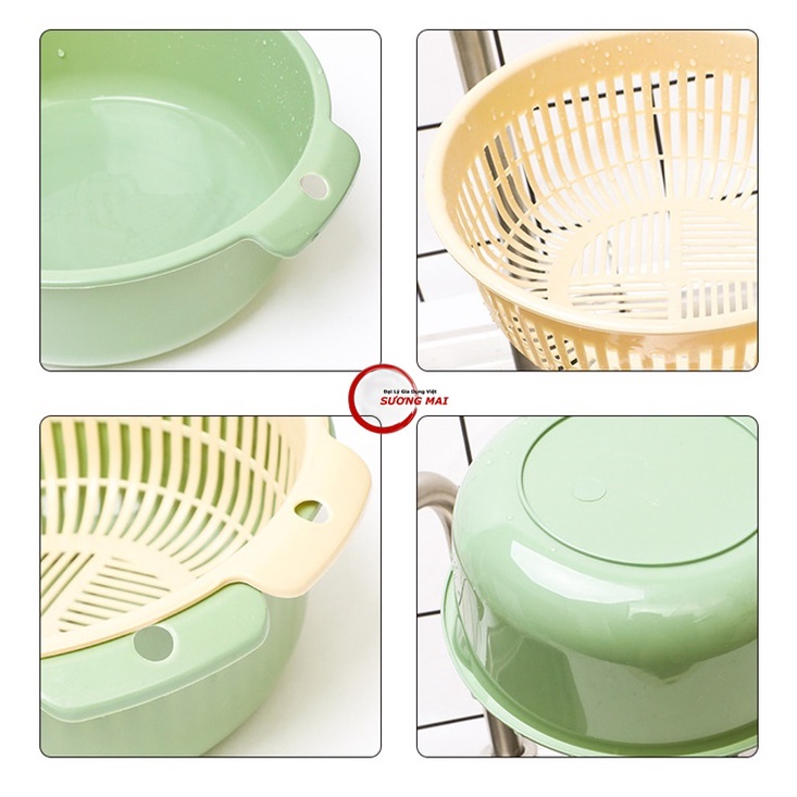 [Giá Sỉ] Bộ Rổ Kèm Thau - Chậu Nhựa 2 Lớp