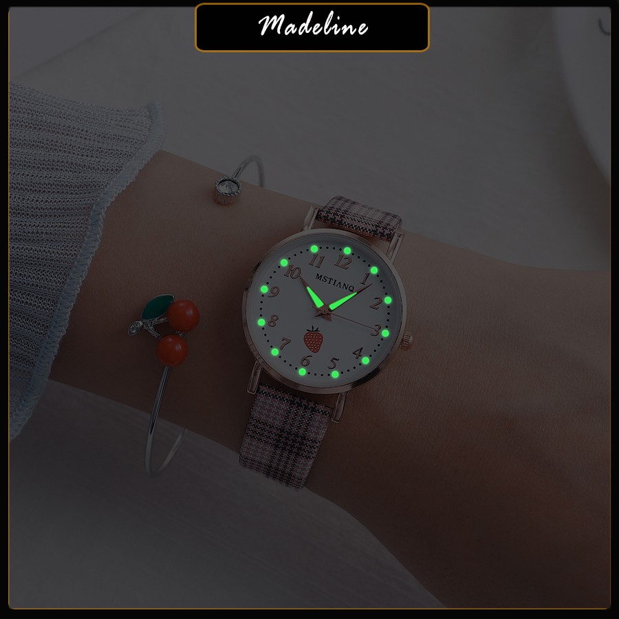 Đồng hồ thời trang nữ Mstianq MS31 dây da sọc caro cực đẹp, mặt số dể dàng xem giờ | BigBuy360 - bigbuy360.vn