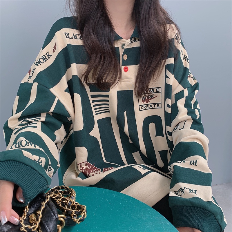 Áo thun nữ tay dài có cổ dáng rộng phong cách retro