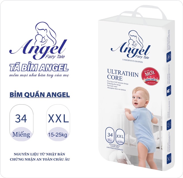 Bỉm Angel Dán/Quần đủ size S66, M60, L56, XL52, M40, L38, XL36, XXL34