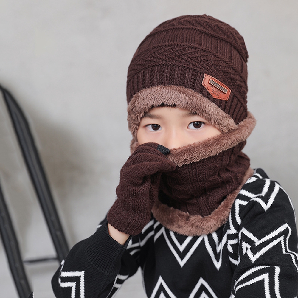 Bộ mũ len khăn choàng và găng tay dệt kim có thể đeo khi dùng màn hình cảm ứng dành cho bé trai bé gái