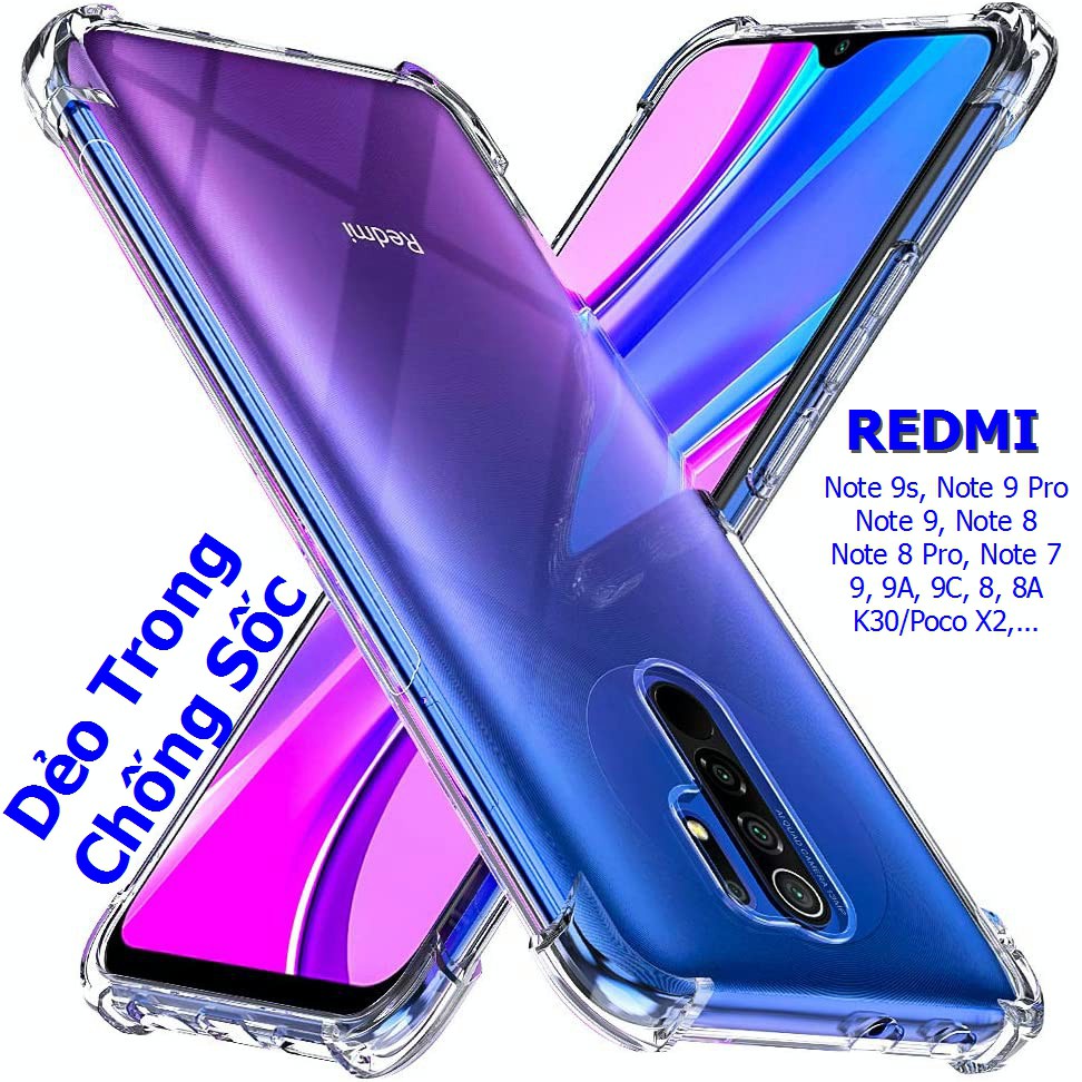 Ốp Lưng Dẻo Trong Chống Sốc Xiaomi Redmi Note 10 - 9 - 9 Pro - 9s - 8 - 8 Pro - 7, 9A, 9C, 8A, K30, Mi 11 Lite, Poco X2