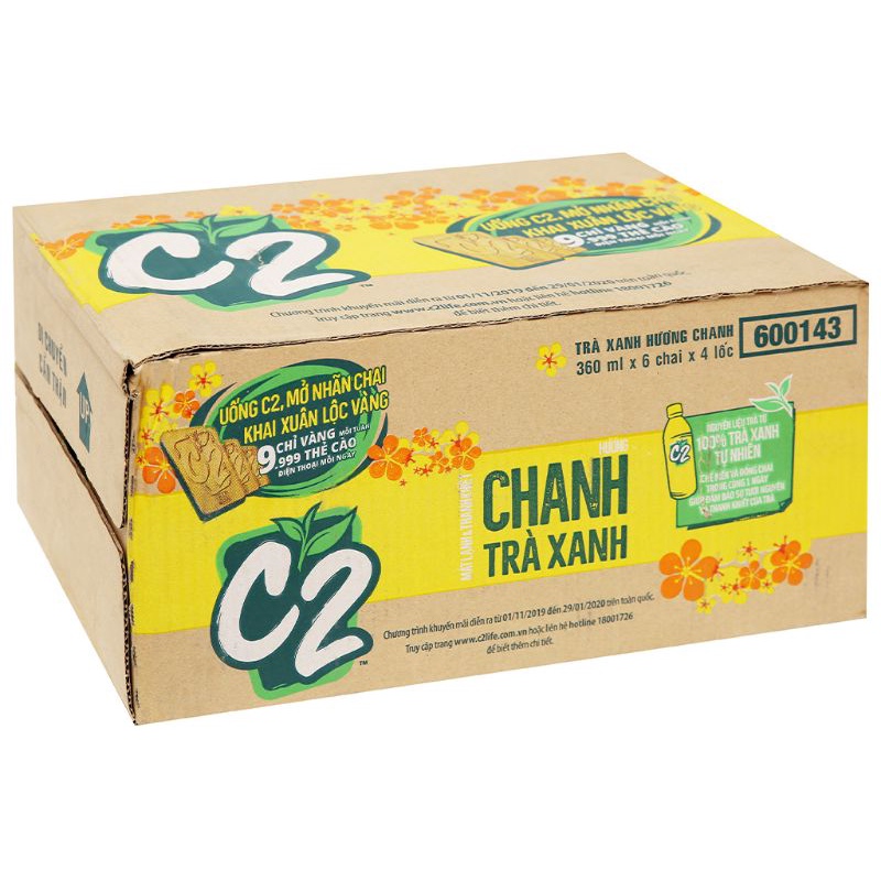 Thùng 24 chai trà xanh C2 hương chanh và hương táo 360ml