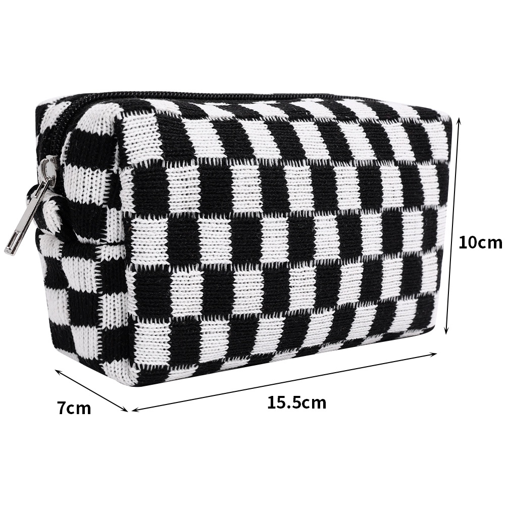 Túi Đựng Mỹ Phẩm Sức Chứa Lớn Có Khóa Kéo Họa Tiết Sọc Caro Phong Cách Hàn Quốc Thời Trang Chất Lượng Cao Cho Nữ