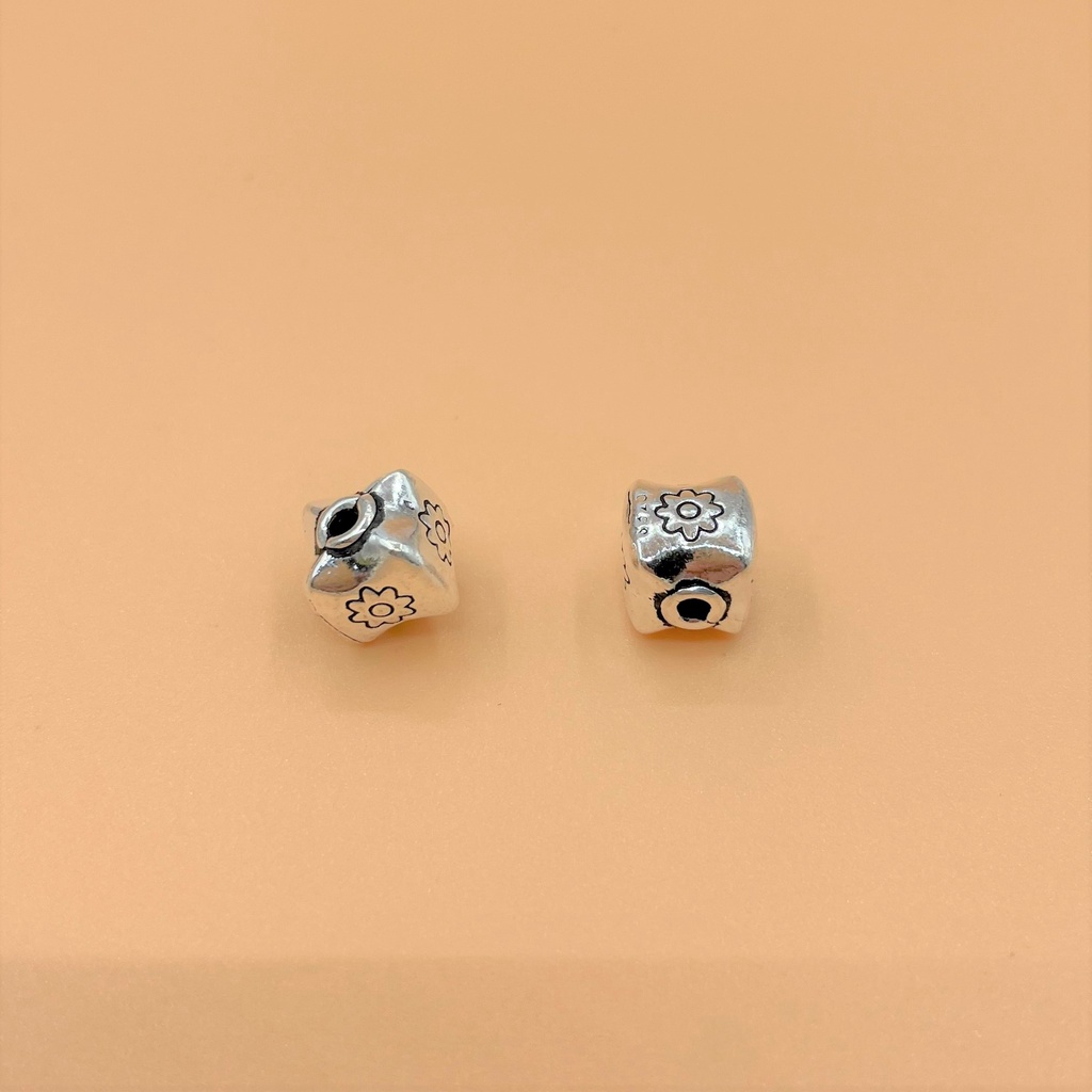 Charm nối hình lập phương có hoa văn bánh xe - Charm Bạc 925 - Mã CA820