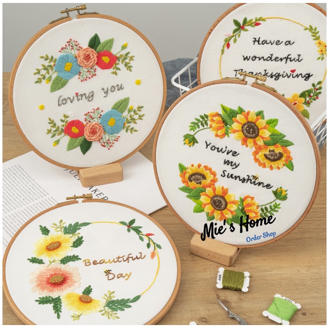 Kit thêu trang trí nhà cửa Bộ Dụng Cụ Thêu Tay Thủ Công Cho Người Mới Bắt Đầu Vải in , kim, chỉ màu - MIE Handmade Shop