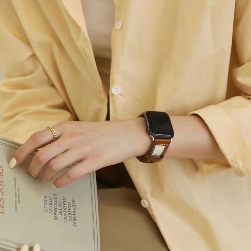 Dây Đeo Bằng Da Chất Lượng Cao Cho iwatch Series 7 41mm 45mm 6 SE 5 4 3 2 1 44mm 38mm 42mm 40mm