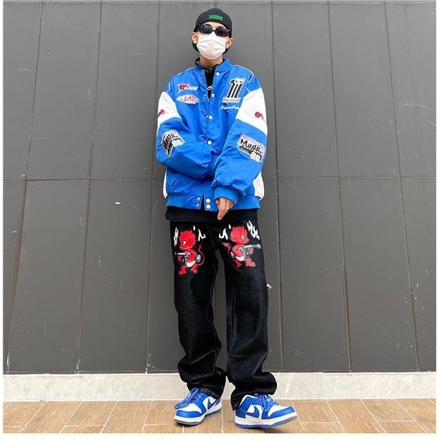 Quần Jogger Denim Cotton In Họa Tiết Evil Gun Phong Cách Harajuku 2023 Cho Nam