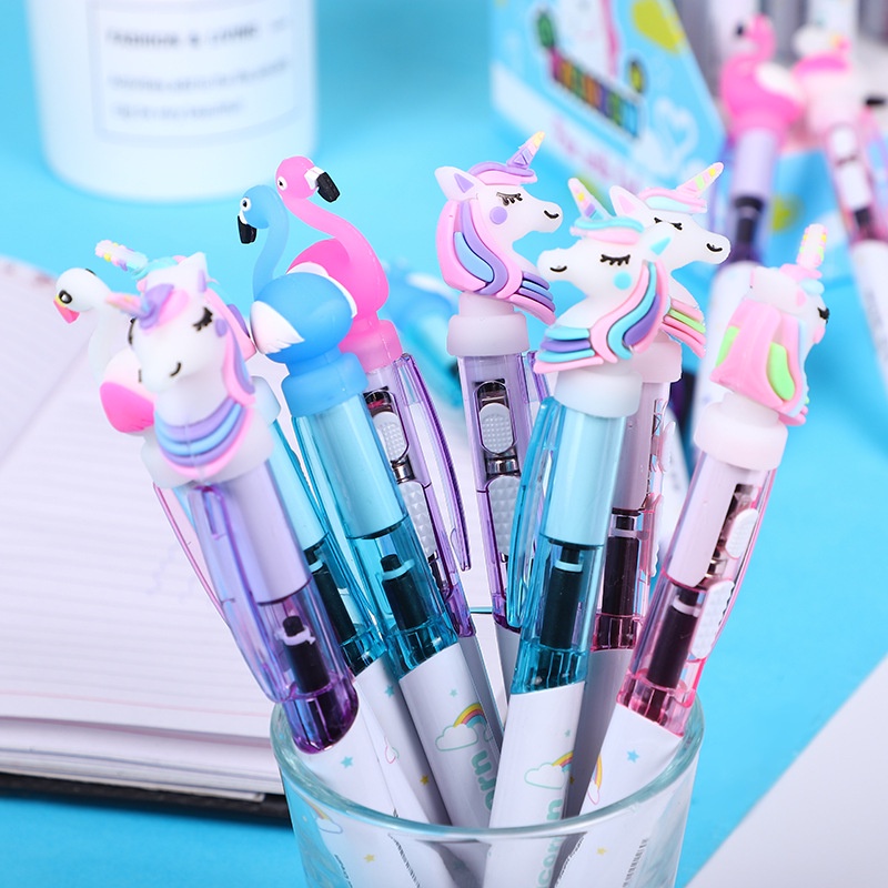 1 Bút Bi Hình Kỳ Lân Có Đèn LED Phát Sáng Dễ Thương Ngòi 1mm