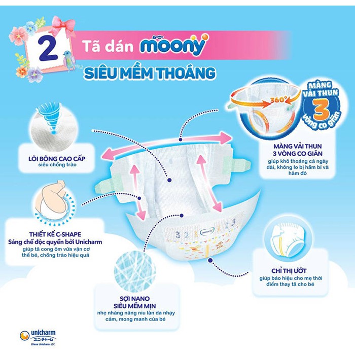 Bỉm Moony [FREESHIP] Bỉm Moony Xanh Nội Địa Nhật Cộng Miếng Dán/Quần Đủ Size NB96/S90/M68/M64/L58/L50/XL44