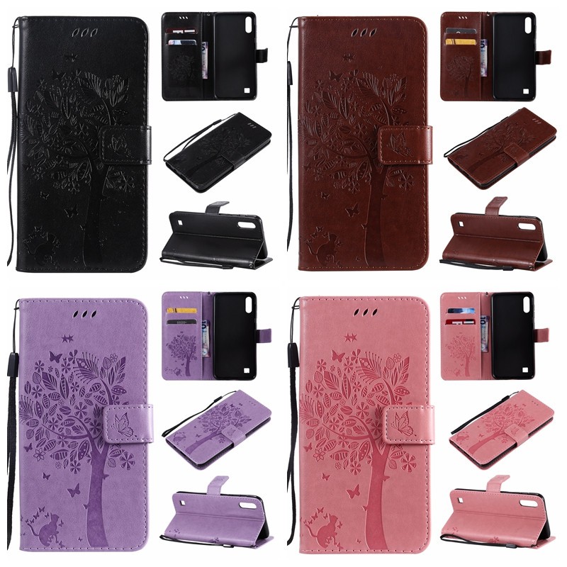 Bao da nắp gập họa tiết cây và mèo hợp thời trang cho Samsung M10/A10/M20 | BigBuy360 - bigbuy360.vn