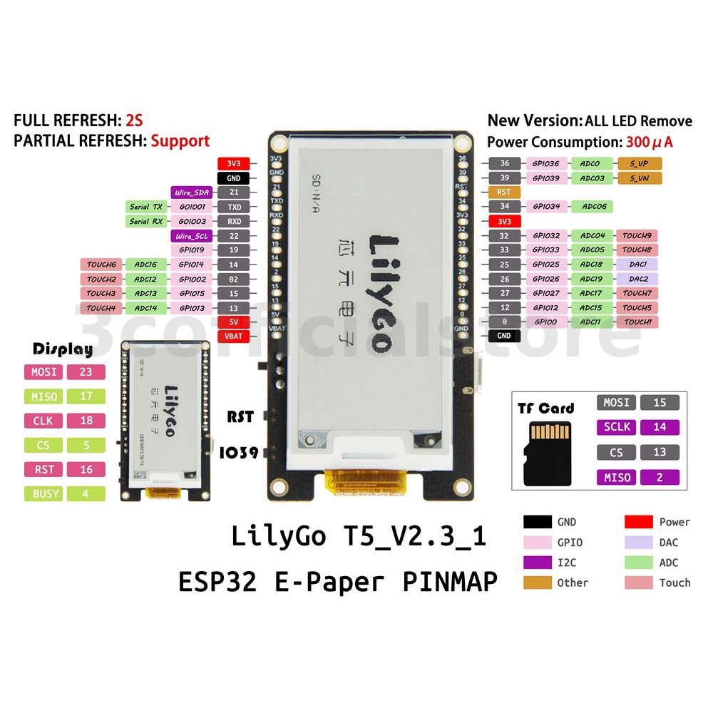 Lilygo® Mô Đun Phát Triển Không Dây TTGO T5 WiFi ESP-32 ESP32 2.13 e-Paper