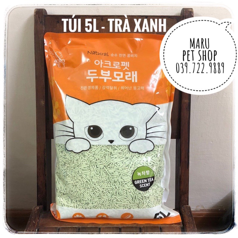 Cát vệ sinh mèo đậu nành ACROPET 5lit - cát Tofu cho mèo đi vệ sinh ( cát xả bồn cầu ), cát mèo Pur