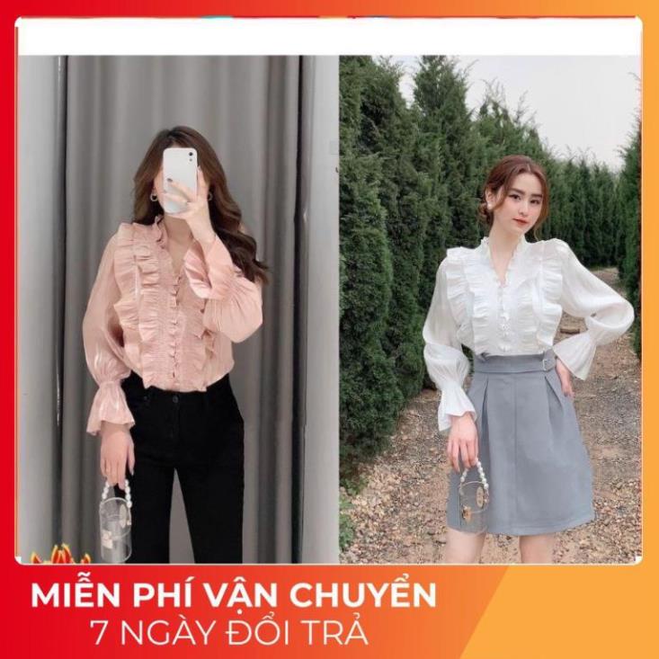 Áo Sơ Mi Nữ Lụa Oganza Ánh Ngọc Trai | Sơ Mi Nữ Phối Layer Bèo - Hàng Thiết Kế MYAN FREESHIP ELLY CLOTHING1