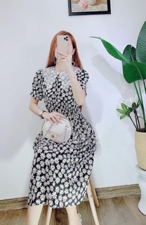 ĐẦM MIDI HOA CÚC CỔ REN (KÈM HÌNH THẬT)