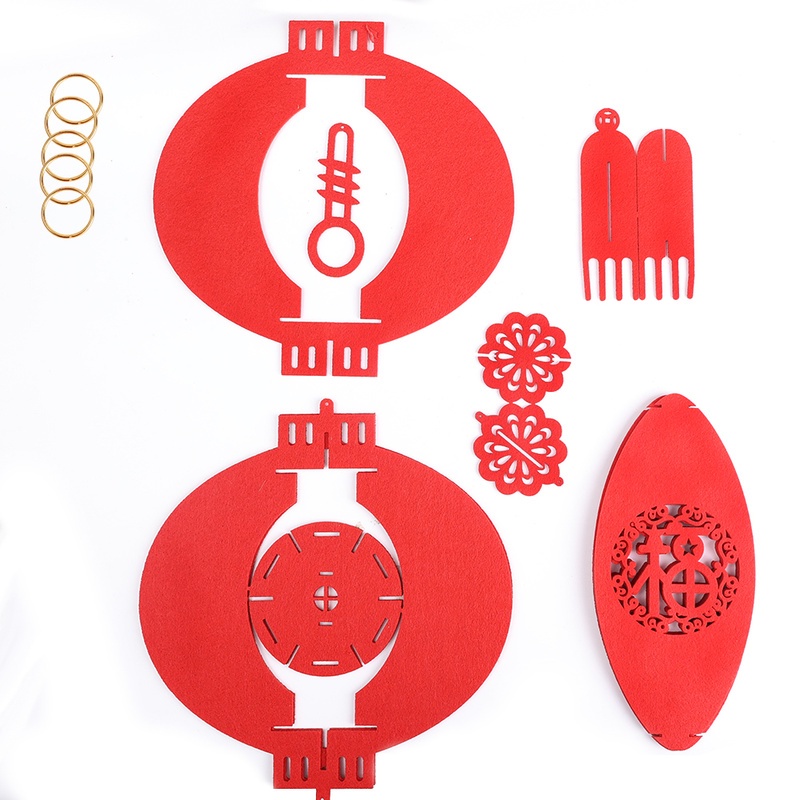 Lồng Đèn Treo Trang Trí Lễ Hội Trung Thu / Chúc May Mắn Bằng Vải Không Dệt Màu Đỏ DIY