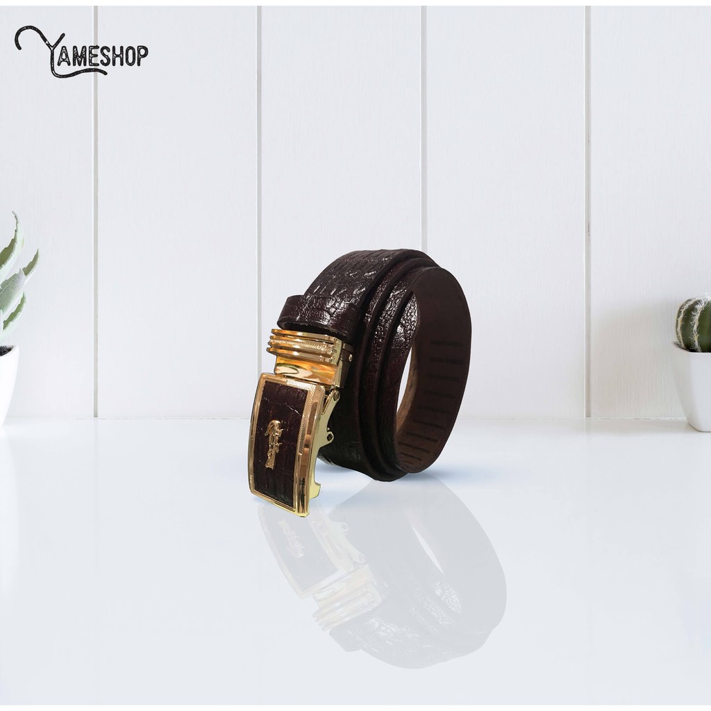 Thắt lưng nam da bò cao cấp dập vân cá sấu to màu nâu