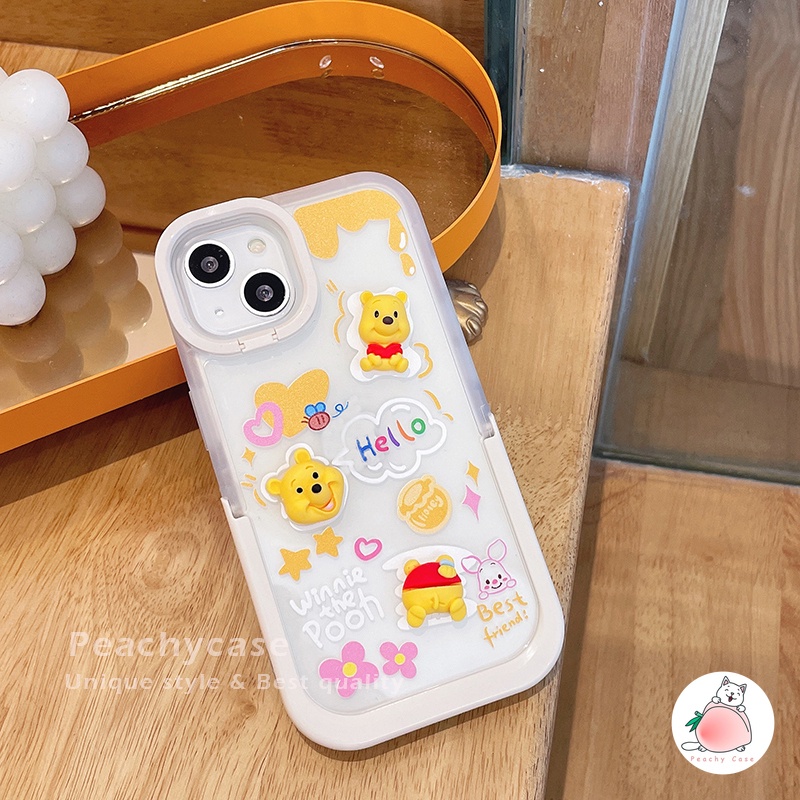 Ốp Điện Thoại TPU Mềm Có Giá Đỡ Phong Cách Hoạt Hình Winnie Pooh 3D Cho iPhone 14 13 12 Pro Max 11 Xr Xs Max X