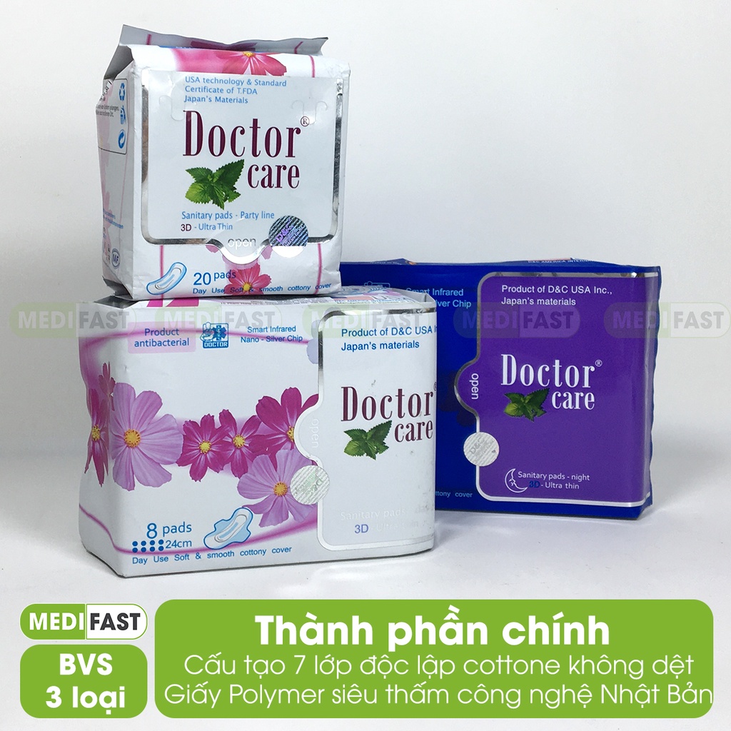 Băng vệ sinh Doctor care - Băng vệ sinh chứa tinh chất thảo dược - Dùng hàng ngày và ban đêm - siêu thấm