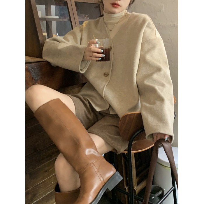 Áo Khoác Dạ -  Áo khoác lông thỏ cổ tim nữ 2 màu SanDi | BigBuy360 - bigbuy360.vn