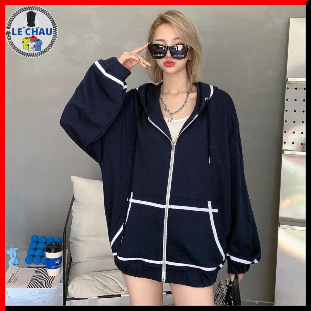 Áo khoác nỉ bông unisex form rộng hottrend phong cách street style nam nữ Hàn Quốc AKN19 LECHAU phối viền túi siêu xinh