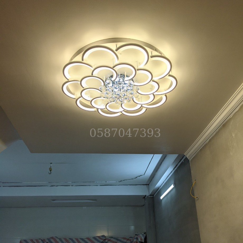 Đèn Ốp Trần - Đèn LED Ốp Trần hình hoa pha lê 20 cánh 3 chế độ ánh sáng - Có điều khiển Từ Xa  - Bảo hành uy tín