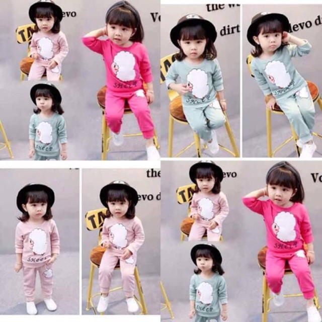 Bộ nỉ da cá hình cừu cho bé trai/ gái ( hồng+ xanh)