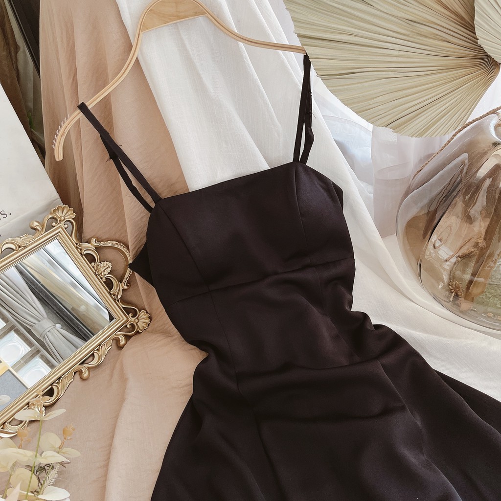 Đầm midi đen 2 dây (hania) | BigBuy360 - bigbuy360.vn