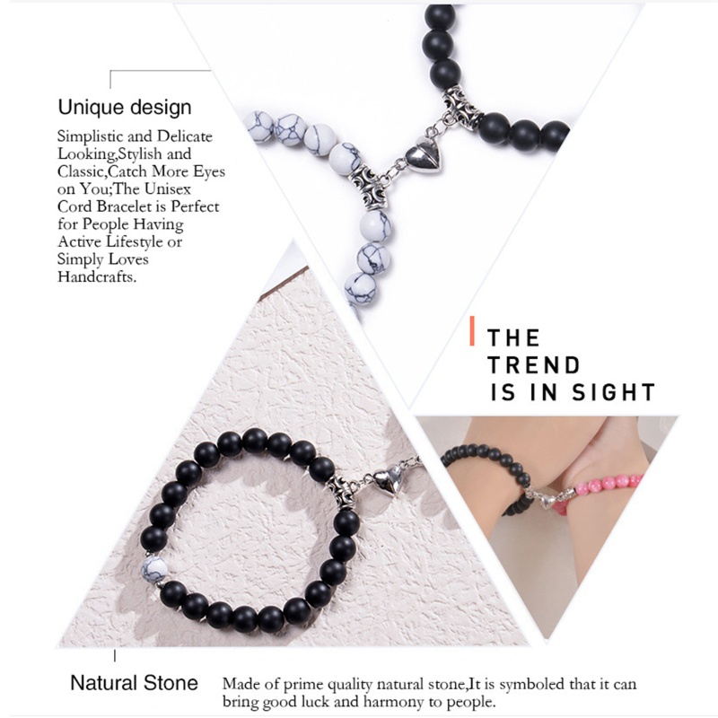 2 Vòng Tay Chuỗi Hạt Đá Từ Tính Có Thể Điều Chỉnh Kích Thước Cho Cặp Đôi