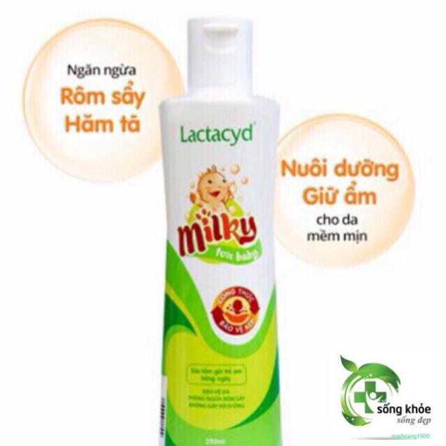 Lactacyd Milky chai 250ml và 500 ml-Sữa tắm ngăn ngừa rôm sảy cho bé, giải pháp bảo vệ kép cho làn da bé