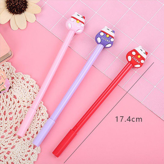 Bút bi nước mực gel hình Mèo lucky Pison, mực đen ngòi kim 0.38mm - SP0726 - 1 cái