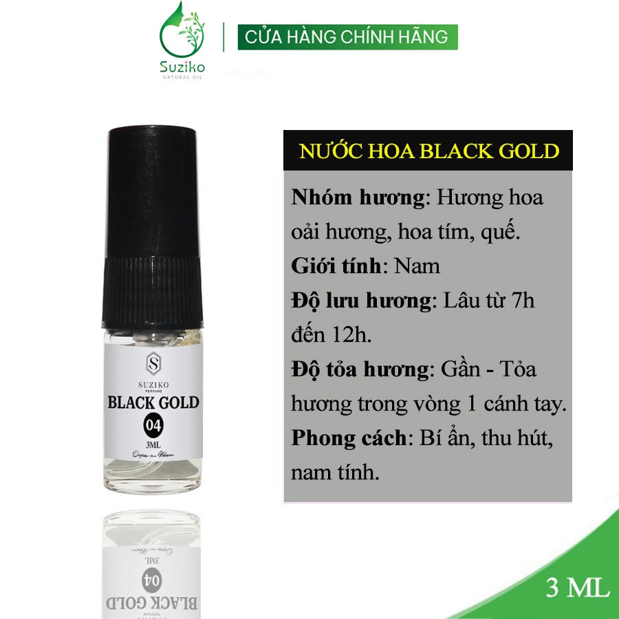 Nước hoa nam Suziko Black Gold dạng xịt. Nước hoa mini nam tính, gợi cảm, thu hút 3ml
