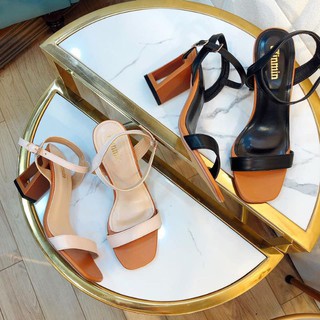 Giày Sandal cao gót, giày cao gót nữ hở mũi gót khoét siêu HÓT cao 7cm 2 màu đen và kem