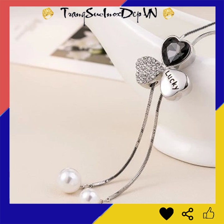 Dây chuyền nữ phong cách Hàn Quốc rớt cỏ 3 lá may mắn kiểu dài siêu đẹp, hợp thời trang, mang phong cách, dễ phối đồ