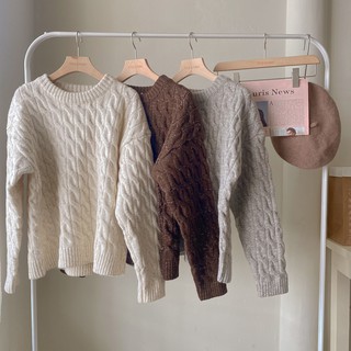 Áo len vặn thừng cổ tròn free size 3 màu