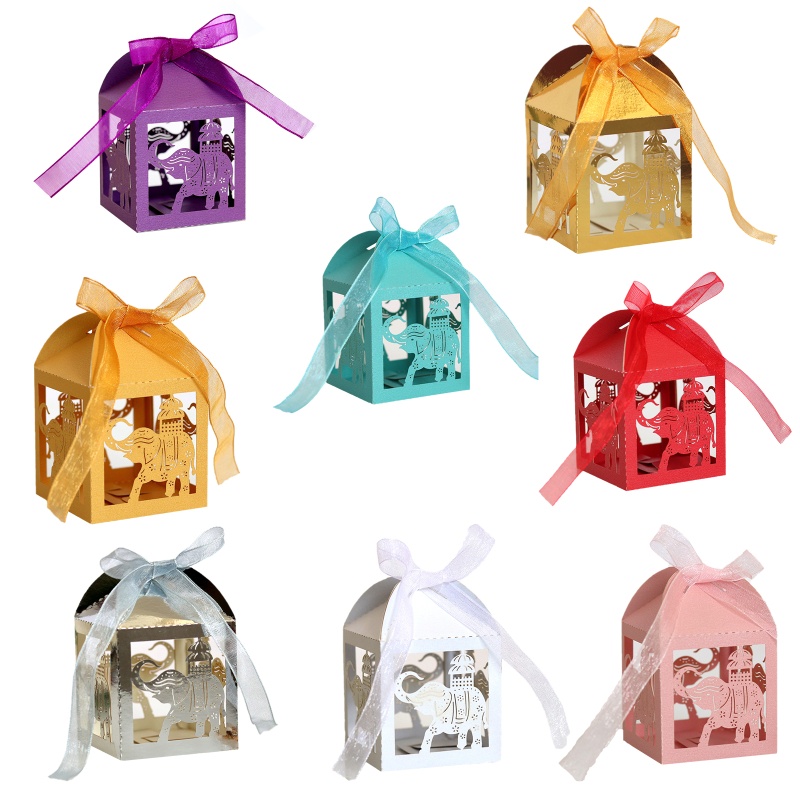 Set 50 Hộp Đựng Kẹo Hình Voi Có Ruy Băng Cho Tiệc Cưới