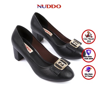 Giày cao gót nữ công sở NUDDO gót vuông 5 phân mũi tròn da mềm cao cấp N thumbnail